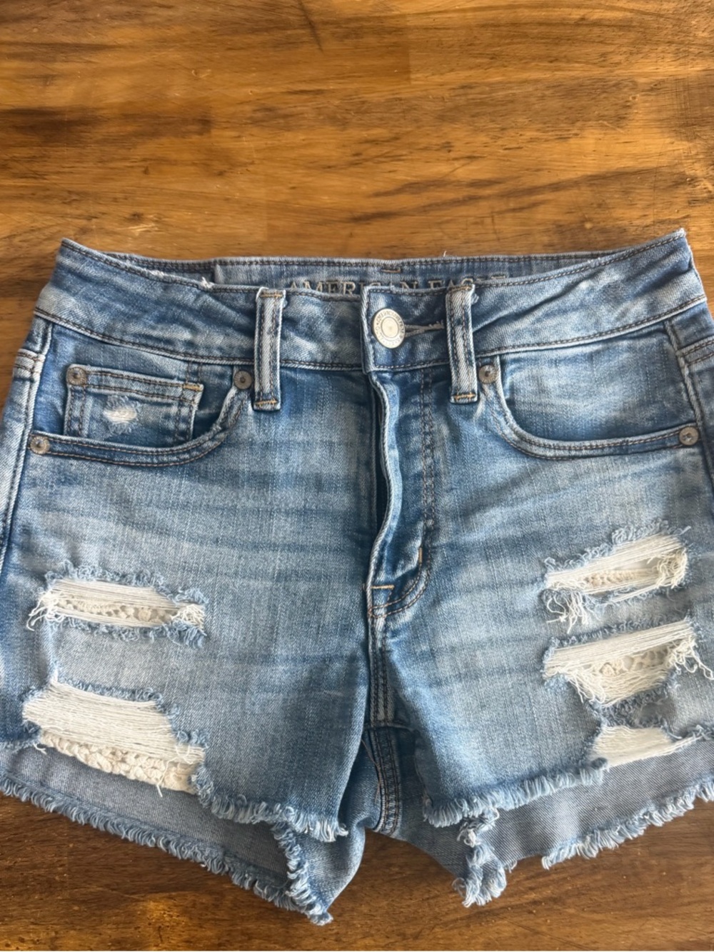American Eagle Outfitters Light Blue Distressed Denim Cutoff Shorts